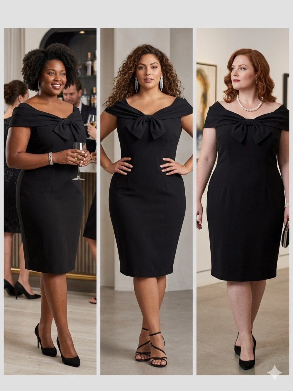 Plus size Retro Pinup Black pencil dress with bow accent party dress
